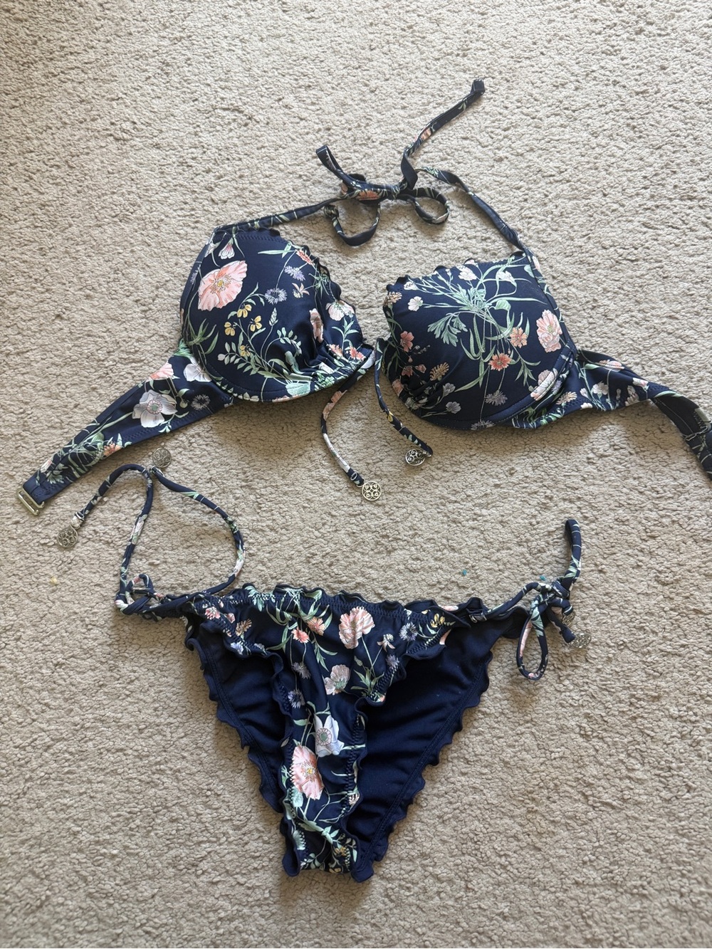 H&M Navy Floral Bikini Set